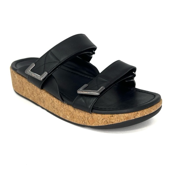 FitFlop Remi Two Strap Slide Sandals Black Size 11 Platform Flatform Fit Flop - Picture 1 of 15